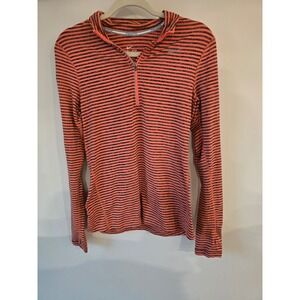 Nike Running Dri-FIT Half Zip Pullover Striped Thumb Holes Athletic Top